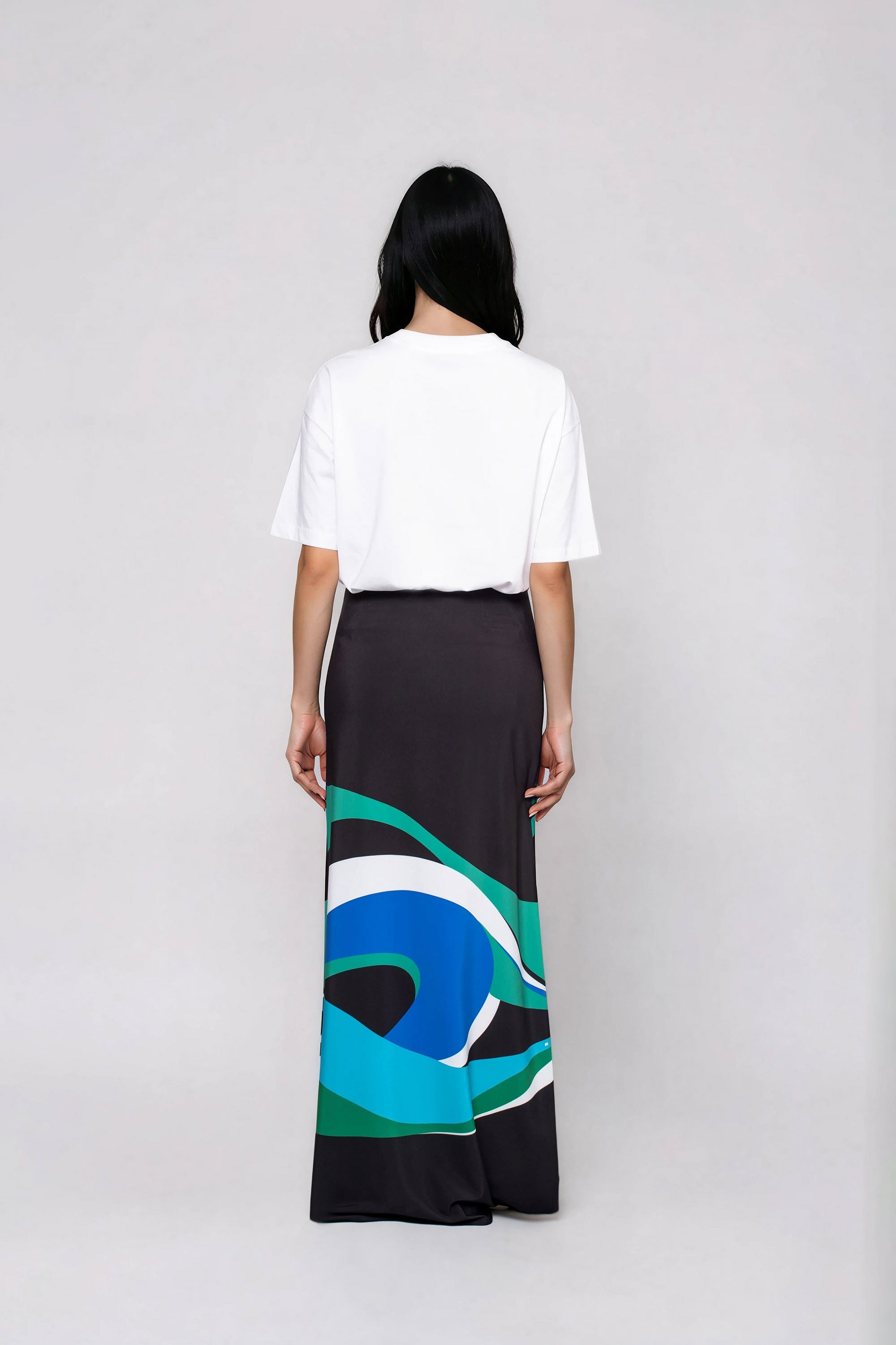 NANCY Maxi φουστα με πολυχρωμη μπορντουρα