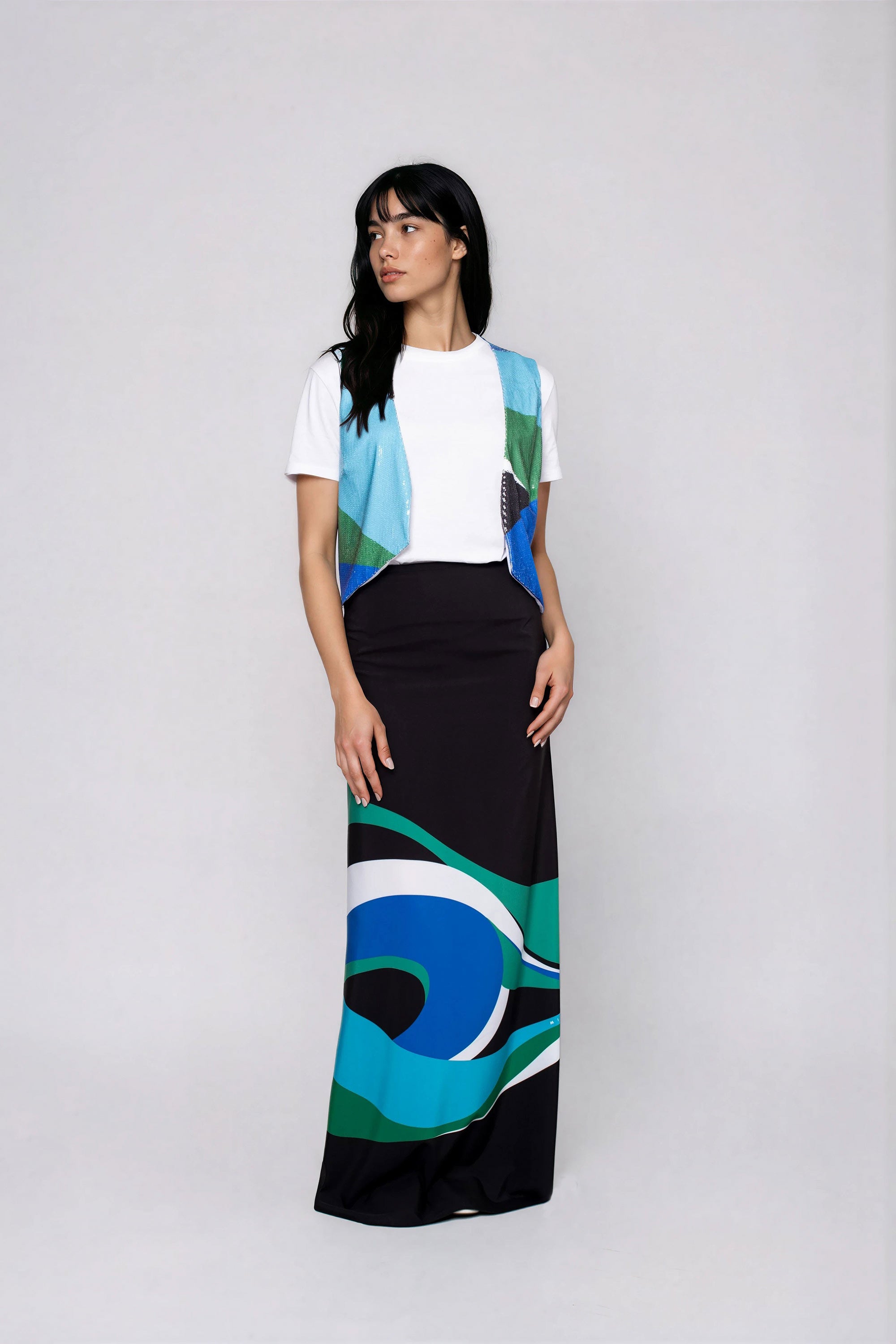 NANCY Maxi φουστα με πολυχρωμη μπορντουρα