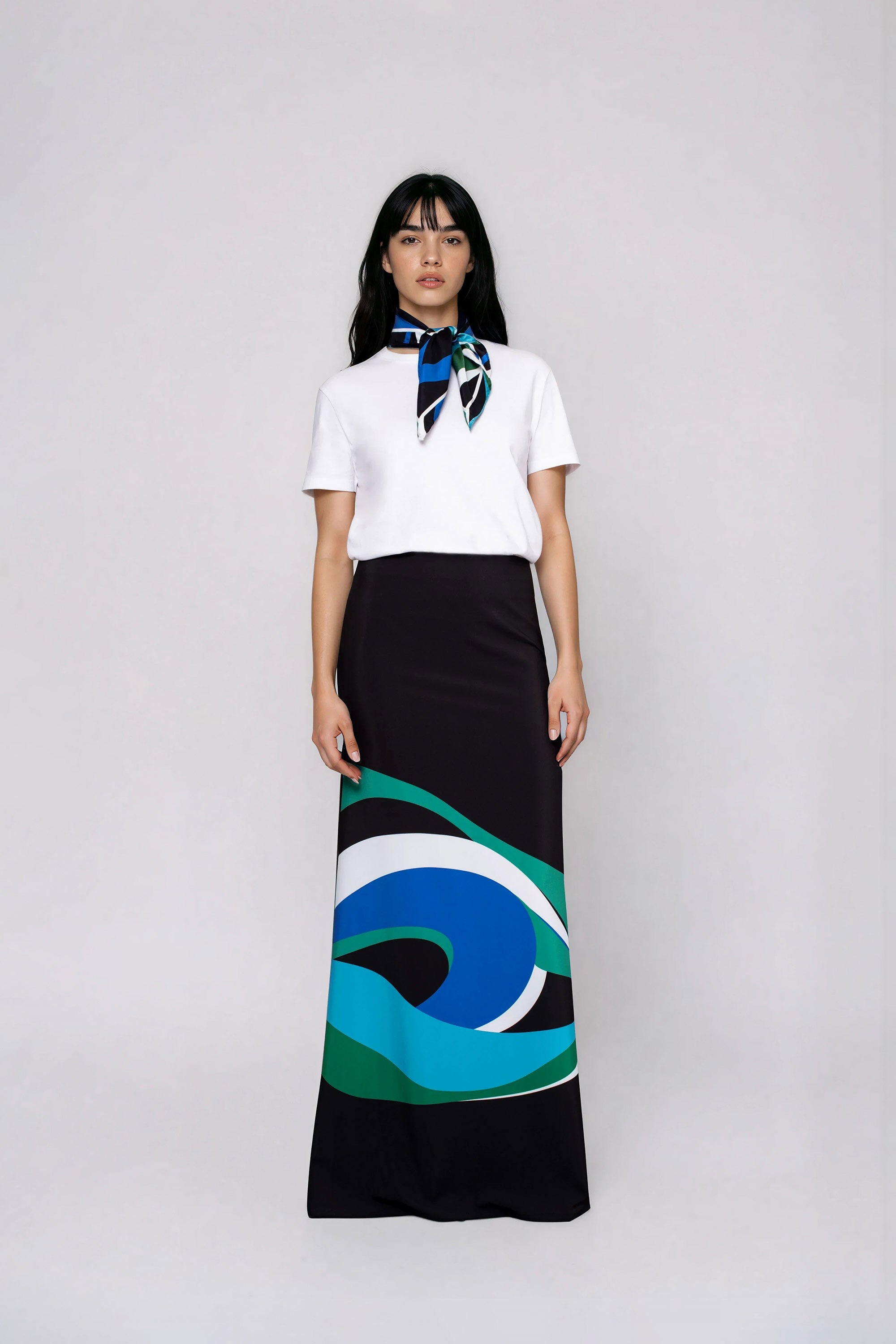 Sara T-Shirt με εμπριμέ μαντήλι Multi Blue