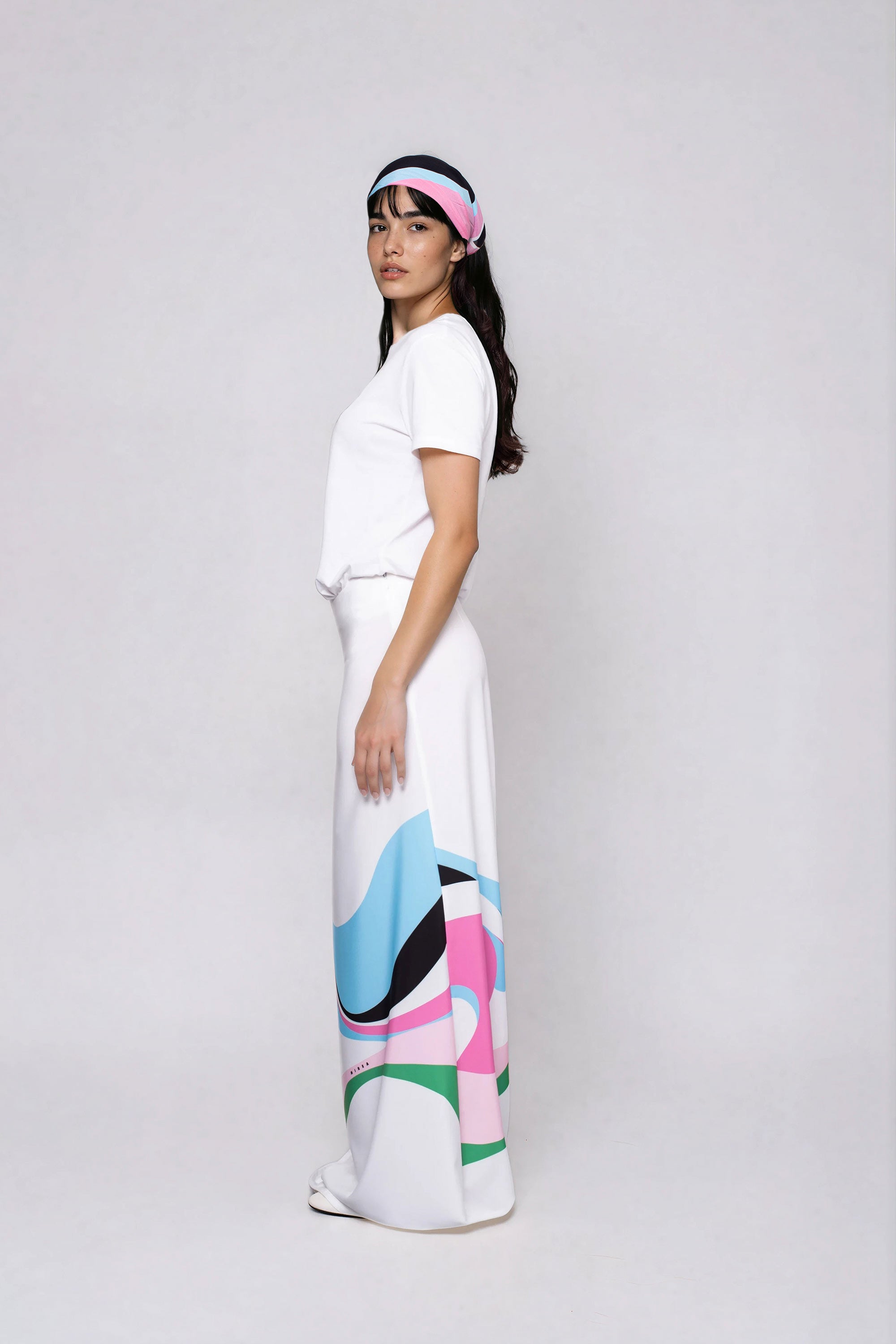 NANCY Maxi φουστα με πολυχρωμη μπορντουρα