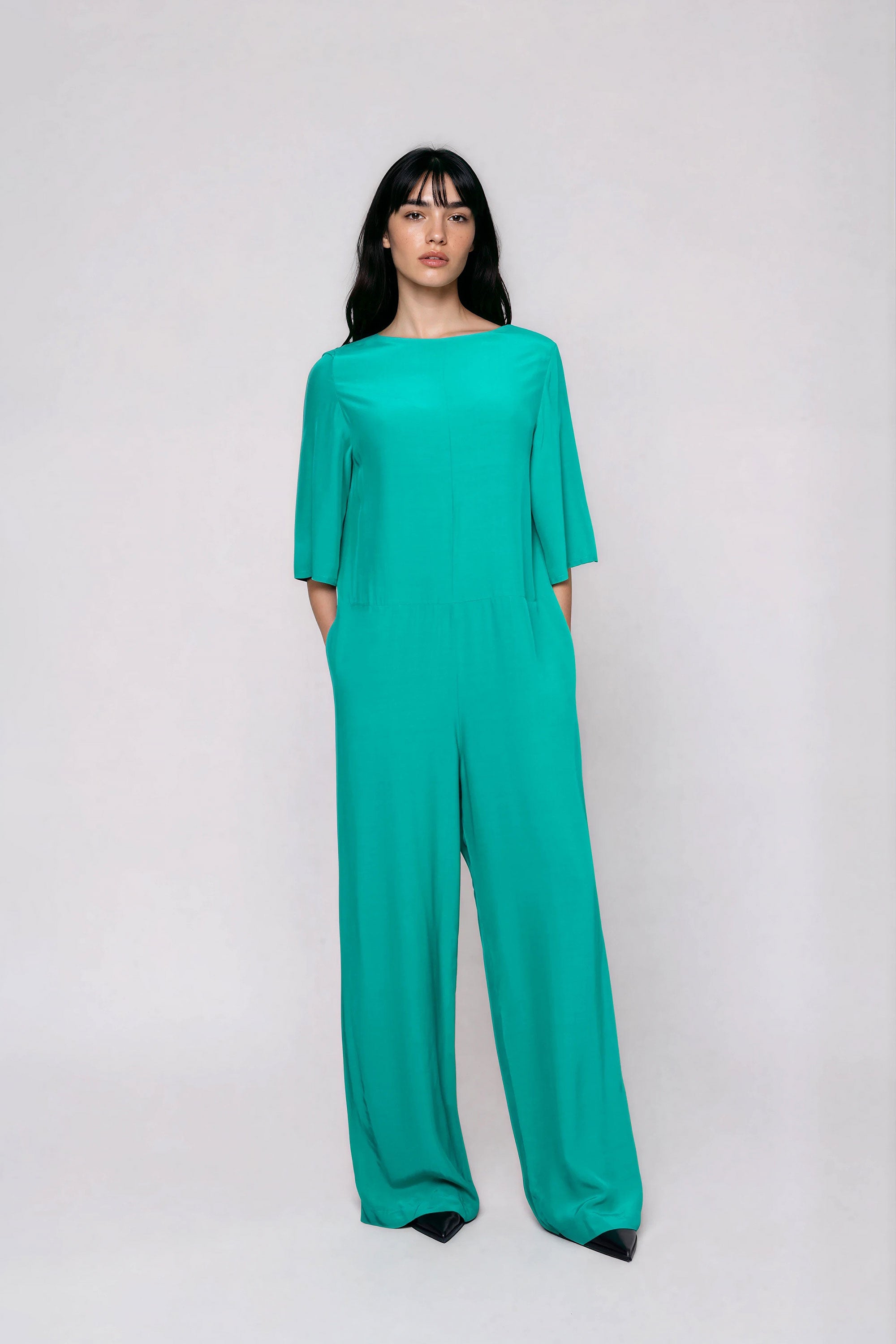 Greenviscosejumpsuitfrontview.