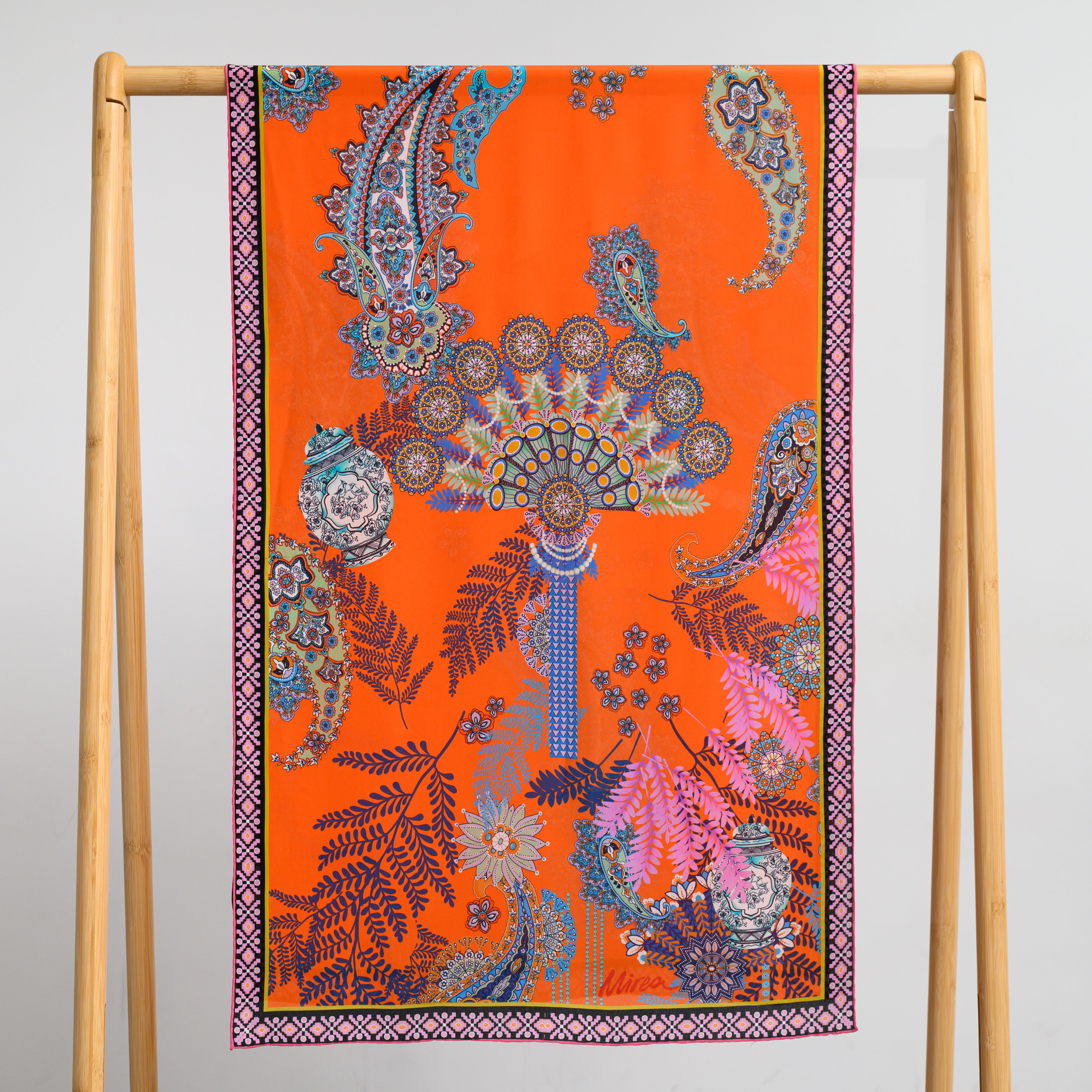 Peacock Paradise Orange μαντίλι μεταξωτό