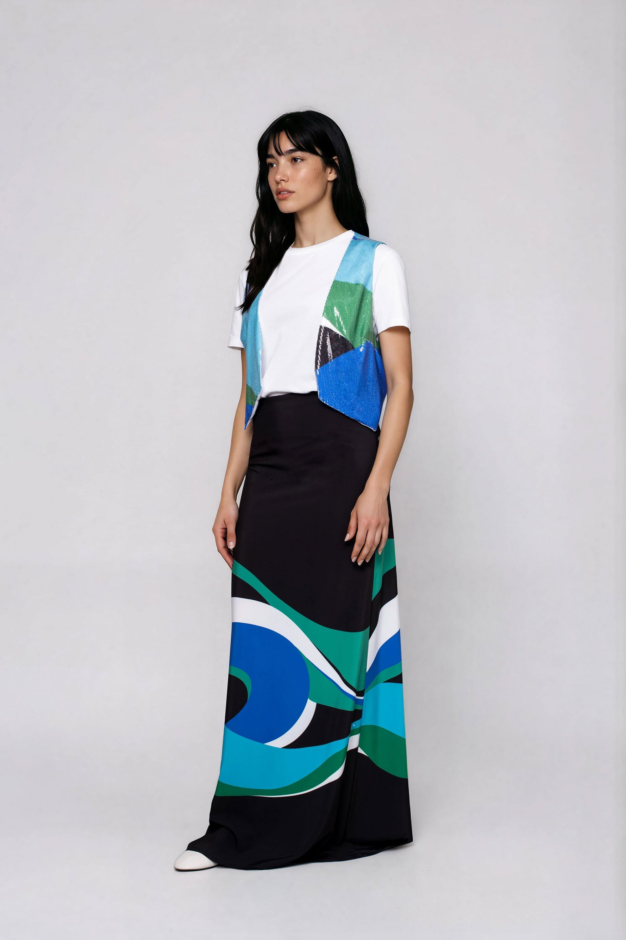 NANCY Maxi φουστα με πολυχρωμη μπορντουρα