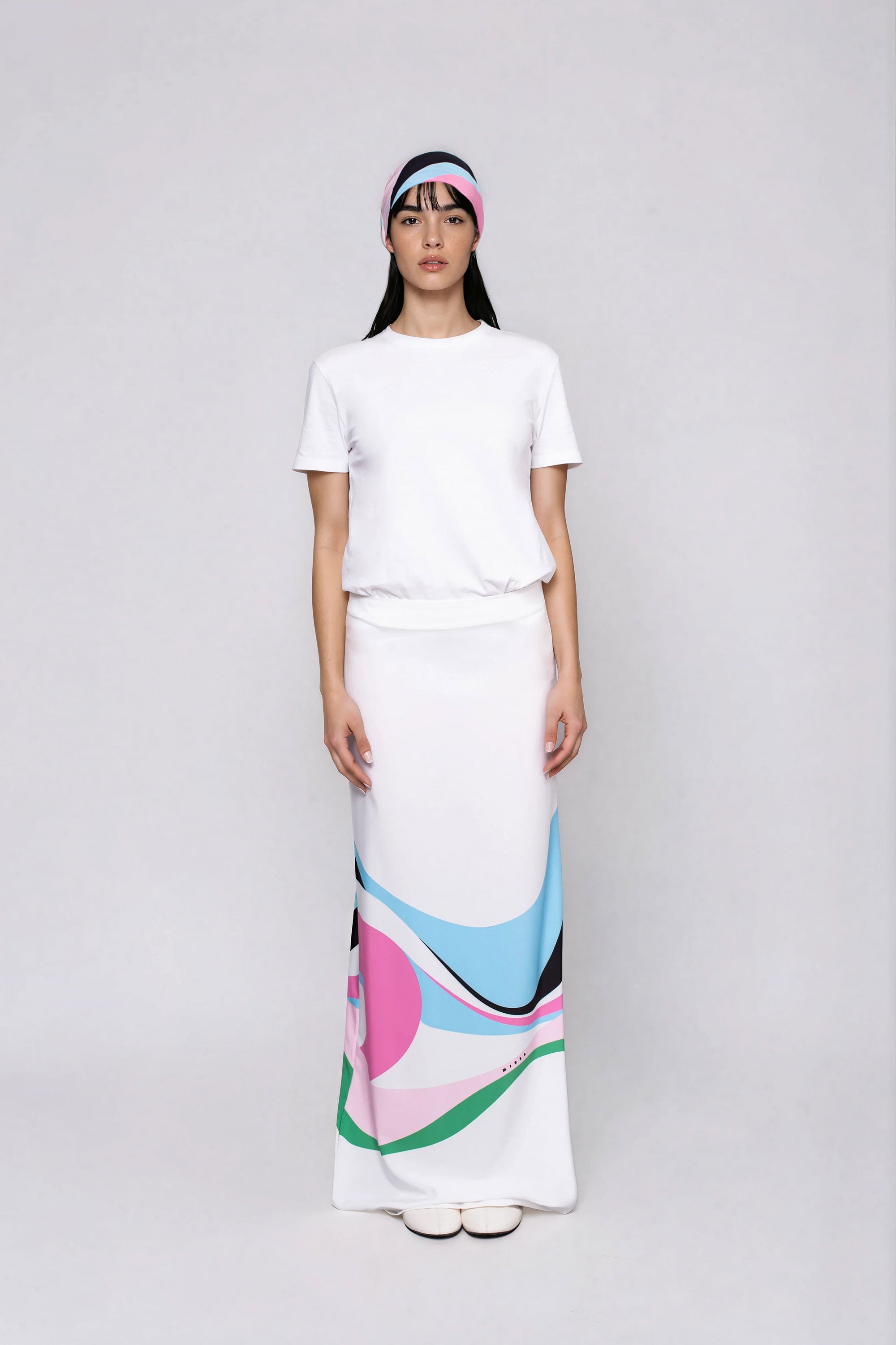 NANCY Maxi φουστα με πολυχρωμη μπορντουρα